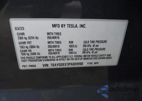 2023 Tesla Model Y Awd/Long Range Dual Motor All-Wheel Drive из США, поврежденный, VIN 7SAYGDEE3PA089990